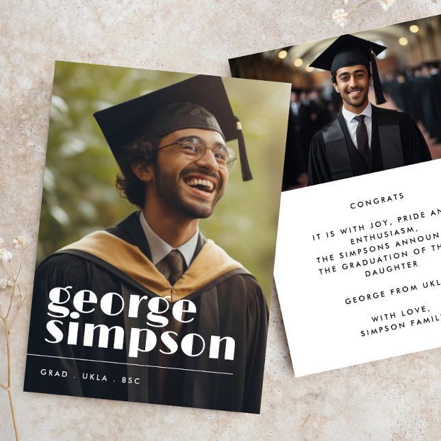 Faire-part Titre en gras Script Grad Grad Graduate Two Photo (Créateur téléchargé)