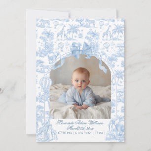 Faire-part TOILE Bleu Safari animal bébé garçon douche