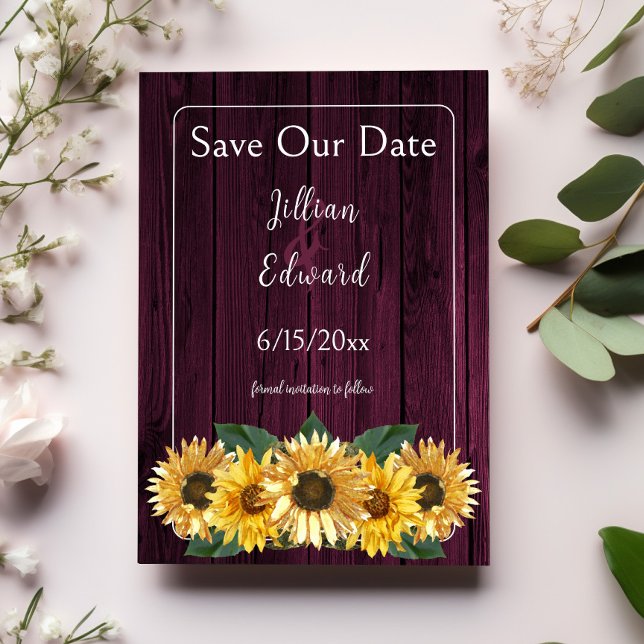 Faire-part Tournesol Magenta Rustique Sauver La Date (Rustic Magenta Sunflower Save the Date)