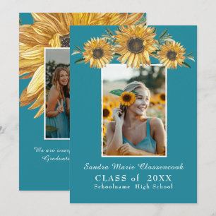 Faire-part Tournesol photo Bleu Moderne graduation rustique m