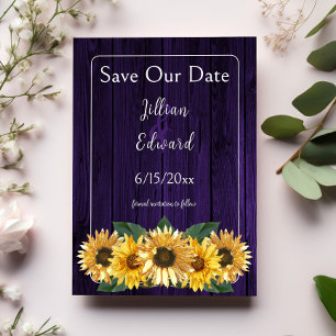 Faire-part Tournesol Violet Rustique Enregistrer La Date