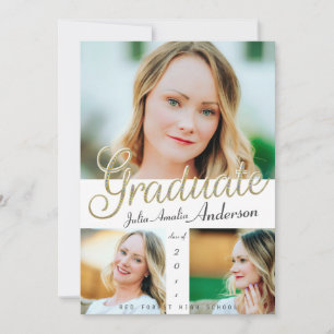 Faire-part Trendy Gold Script superposition Trois diplômes ph