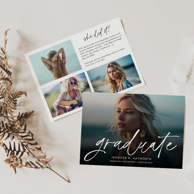 Faire-part Trendy Script Overlay Multi Photo Graduation (Créateur téléchargé)
