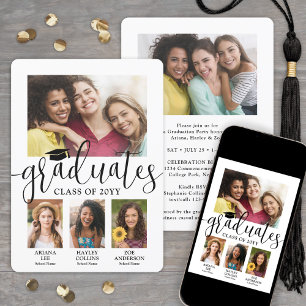 Faire-part Triple Diplôme 3 Diplômés Photo Collage Joint