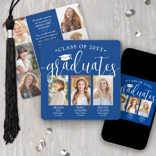 Faire-part Triple Graduation Photo Collage Royal Blue Joint