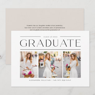 Faire-part Trois photos de typographie moderne noire pour la 