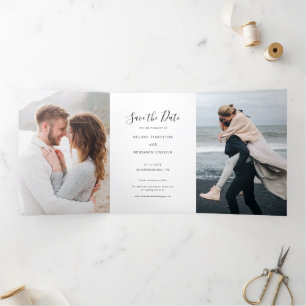 Faire-part Trois Volets 3 photo Mariage manuscrit Enregistrer la date