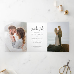 Faire-part Trois Volets 3 photo Script Wedding Enregistrer la date
