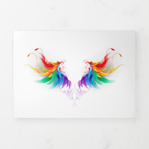 Faire-part Trois Volets Ailes arc-en-ciel douces