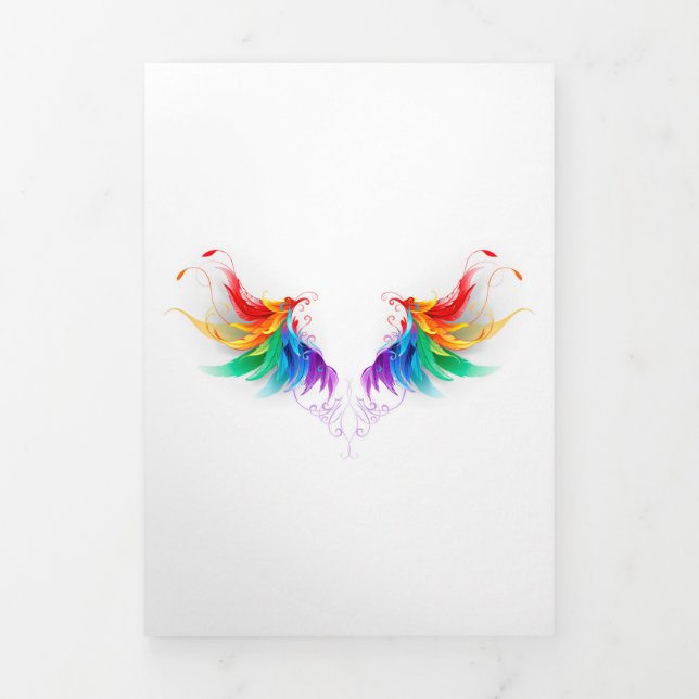 Faire-part Trois Volets Ailes fluffy arc-en-ciel (Page de couverture)
