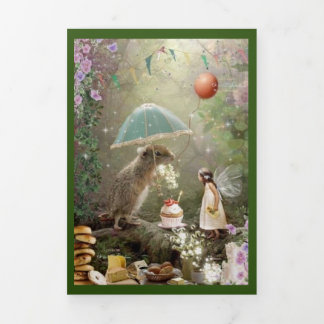 Faire-part Trois Volets anniversaire, fée, ballon, Tri-Fold