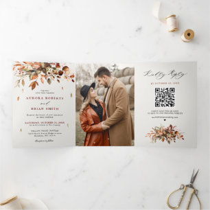 Faire-part Trois Volets Automne Feuilles Russe Pays Boho Mariage