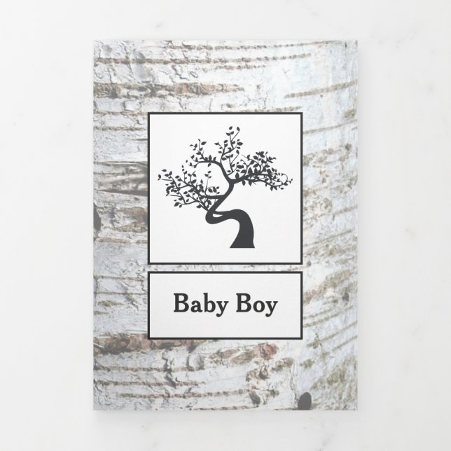 Faire-part Trois Volets Birch Tree, 3 Photo Collage Bébé Naissance (Page de couverture)