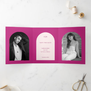 Faire-part Trois Volets Camila Pink Arch Mariage moderne Enregistrer la da