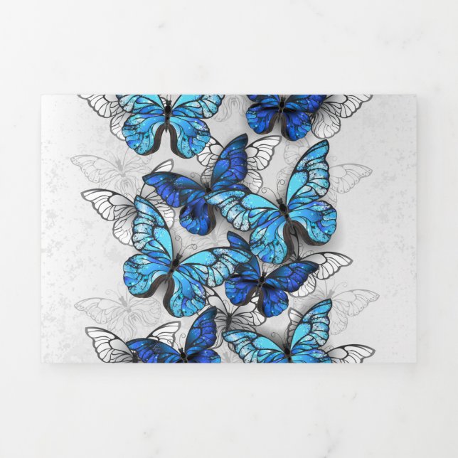 Faire-part Trois Volets Composition des White and Blue Butterflies (Page de couverture)