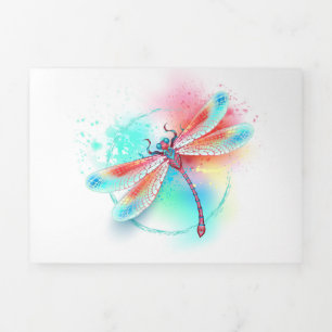 Faire-part Trois Volets Dragonfly rouge sur l'arrière - plan aquarelle