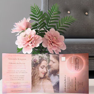 Faire-part Trois Volets Élégante calligraphie rose personnalisée photo mar