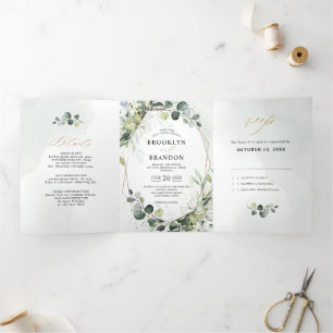 Faire-part Trois Volets Eucalyptus Sage Verdure Mariage géométrique modern