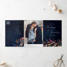 Faire-part Trois Volets Fleur sauvage Rustique Pays Boho Floral Marine Mar