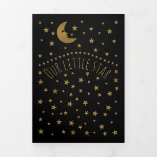 Faire-part Trois Volets Gold Moon and Stars, 3 Photo Collage Bébé Naissanc