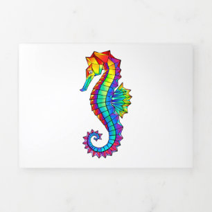 Faire-part Trois Volets Hippocampe polygonal arc-en-ciel