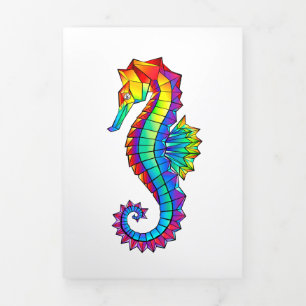 Faire-part Trois Volets Hippocampe polygonal arc-en-ciel