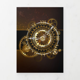 Faire-part Trois Volets Horloge Steampunk avec des engrenages anciens