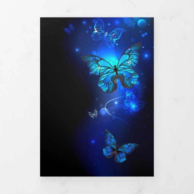 Faire-part Trois Volets Morpho Butterfly in the Dark Background (Page de couverture)