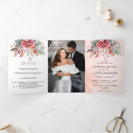 Faire-part Trois Volets Ombre rose Foncé Mariage bleu Duisy