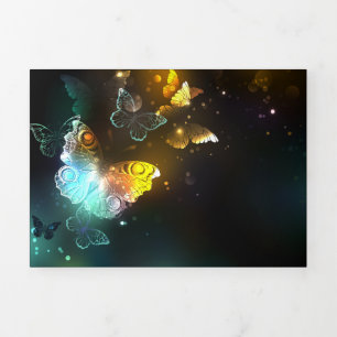 Faire-part Trois Volets Papillon lumineux et papillons de nuit