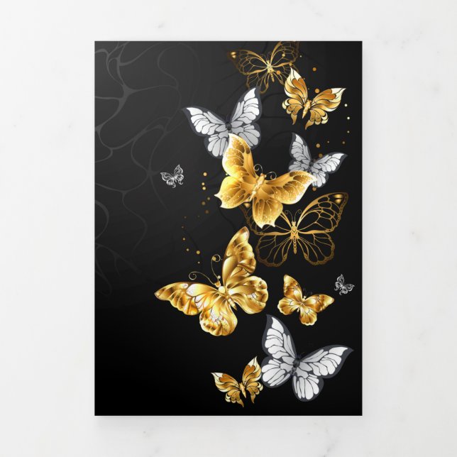 Faire-part Trois Volets Papillons blancs et dorés (Page de couverture)
