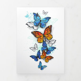 Faire-part Trois Volets Papillons volants Morpho et Monarch