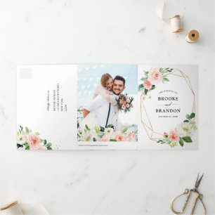 Faire-part Trois Volets Pastel Blush Joli Mariage floral rose