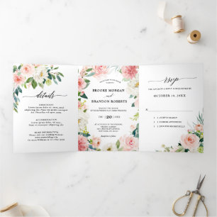Faire-part Trois Volets Pastel Blush Joli Mariage floral rose