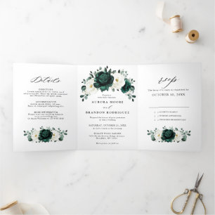 Faire-part Trois Volets Silver Grey ivoire Floral hiver Rustique Mariage T