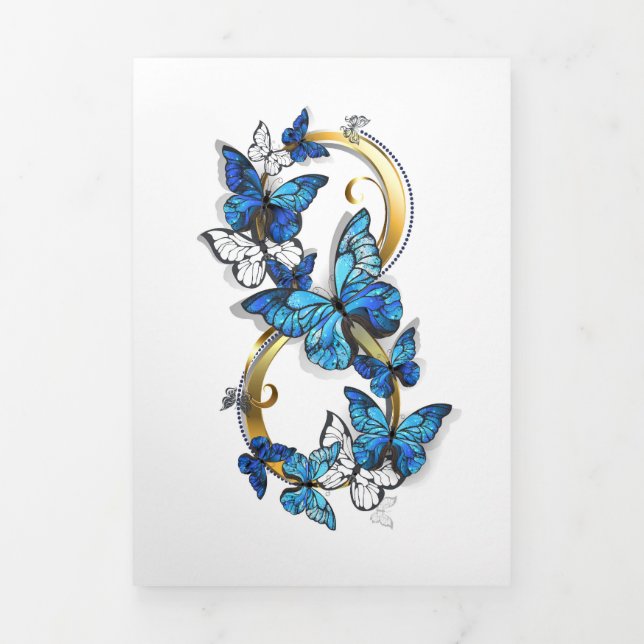 Faire-part Trois Volets Symbol Infinity of Blue Morpho Butterflies (Page de couverture)