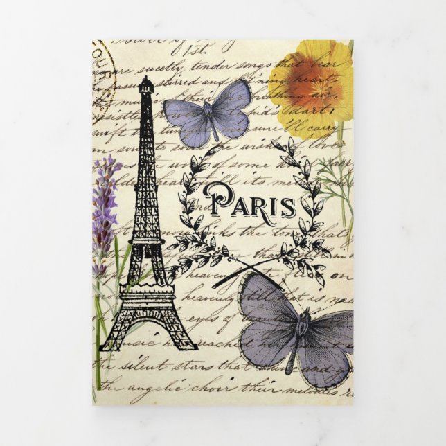 Faire-part Trois Volets Tour de l'aile rustique vintage Paris Party (Page de couverture)