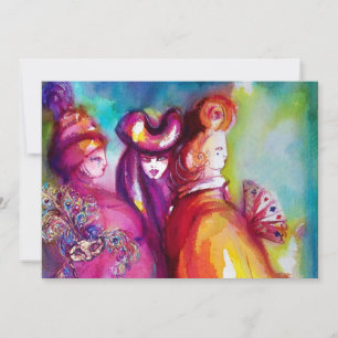 Faire-part Troisième masque bal masqué ,or rouge jaune bleu