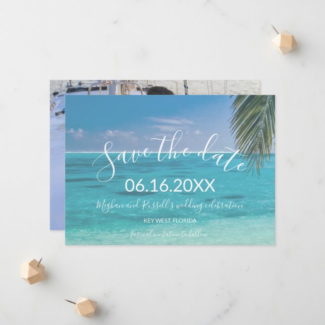 Faire-part Tropical Beach Photo Wedding Enregistrer la date (Devant/Arrière en situation)