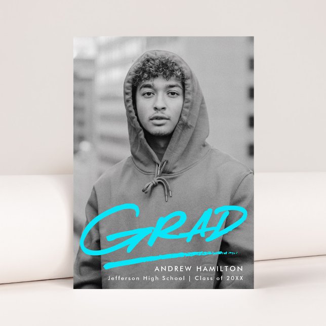 Faire-part Turquoise | Diplôme photo moderne pointillé (Créateur téléchargé)