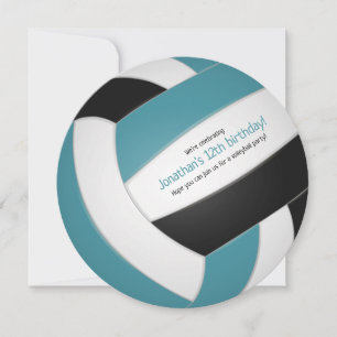Faire-part Turquoise volley-ball noir célébration enfants ado