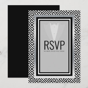 Faire-part Tuxedo noir, argent et blanc r.s.v.p.