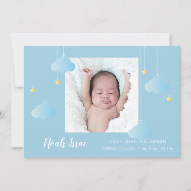 Faire-part Twinkle Twinkle Baby Boy Bleu photo jolie naissanc (Devant)