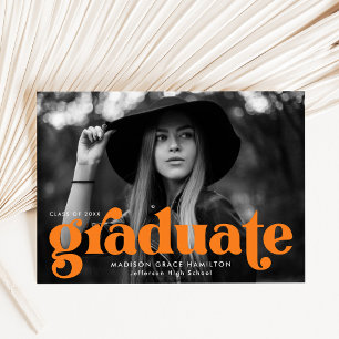 Faire-part Typographie audacieuse Orange Photo Graduation