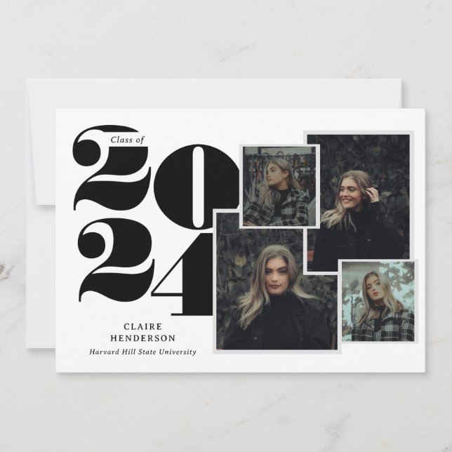 Faire-part Typographie classique Script Photo Collage Graduat (Devant)