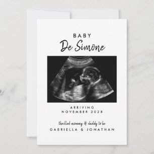 Faire-part Typographie Noir Blanc Sonogramme Photo Grossesse