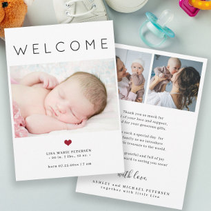 Faire-part Typographie simple de bienvenue pour bébé photo na