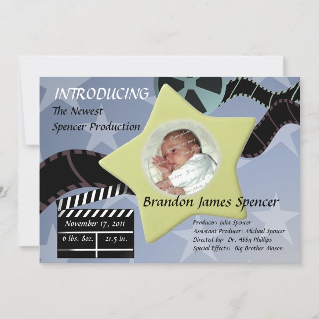 Faire-part Une étoile est née/ Bleue (Devant)