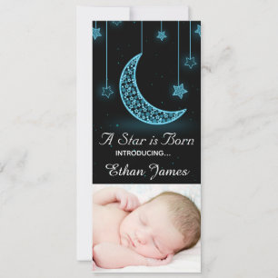 Faire-part Une étoile est née Lune et étoiles naissance perso