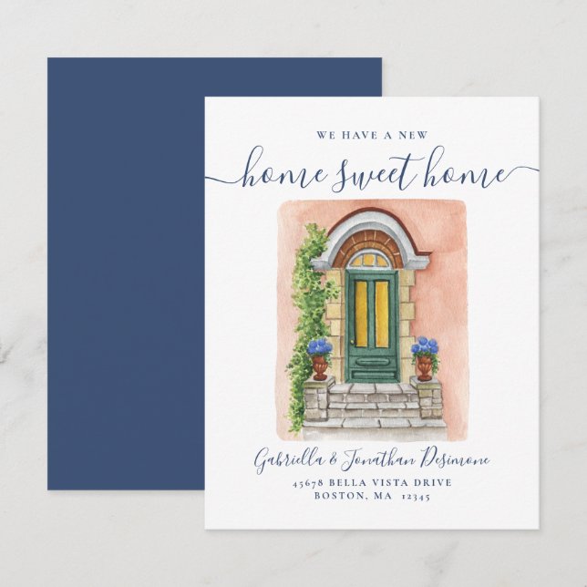 Faire-part Une nouvelle maison Sweet Home Aquarelle Porte Ble (Devant / Derrière)